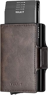 VULKIT Credit Card Holder RFID Blocking Leather Automatic Pop Up Wallet Slim Money Clip Wallet Double Card Case for Men and Women