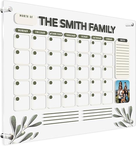 Calendario de pared acrílico personalizado de 16 x 12 pulgadas, calendario acrílico personalizado para pared, calendario mensual personalizado de