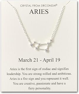 Philip Jones Aries Star Sign Zodiac Constellation Necklace and Quote Card with Zircondia® Crystals