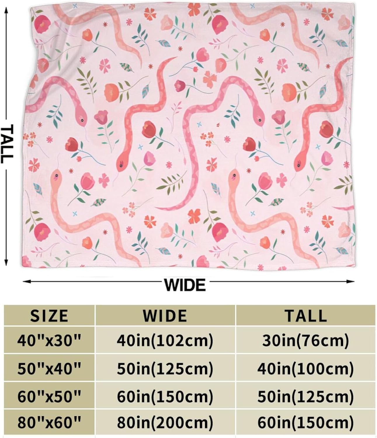 Cute Snake Reptile Blanket Ultra Soft Cozy Pink Flower Snake Throw Blanket Fleece Fuzzy Plush Bedding Blanket Real Snake Lovers Gifts for Women Girls Kids Adults Couch Sofa 50"x40" - Image 8