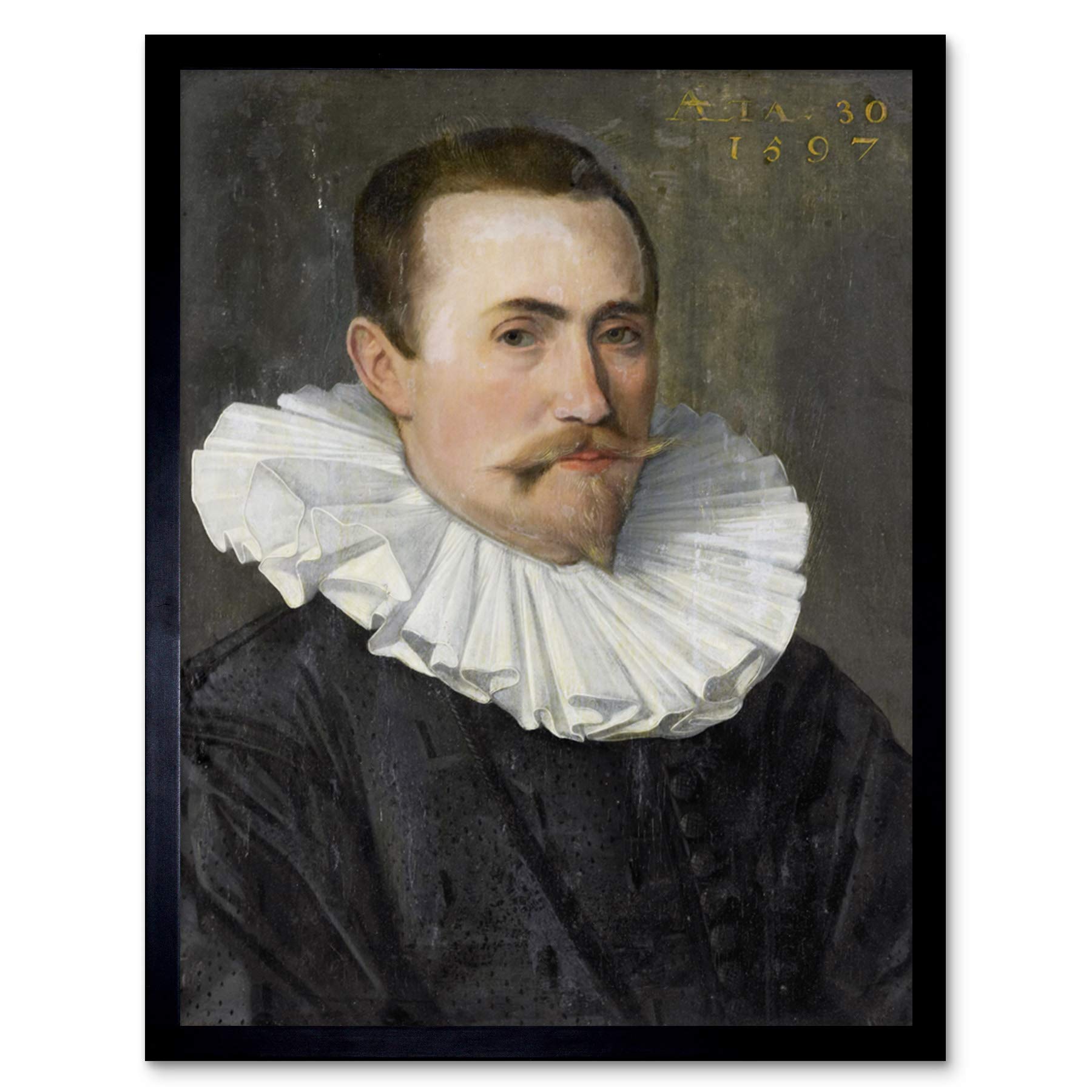 Artery8 Portrait Of A Man 1597 Painting Art Print Framed Poster Wall Decor 12x16 inch