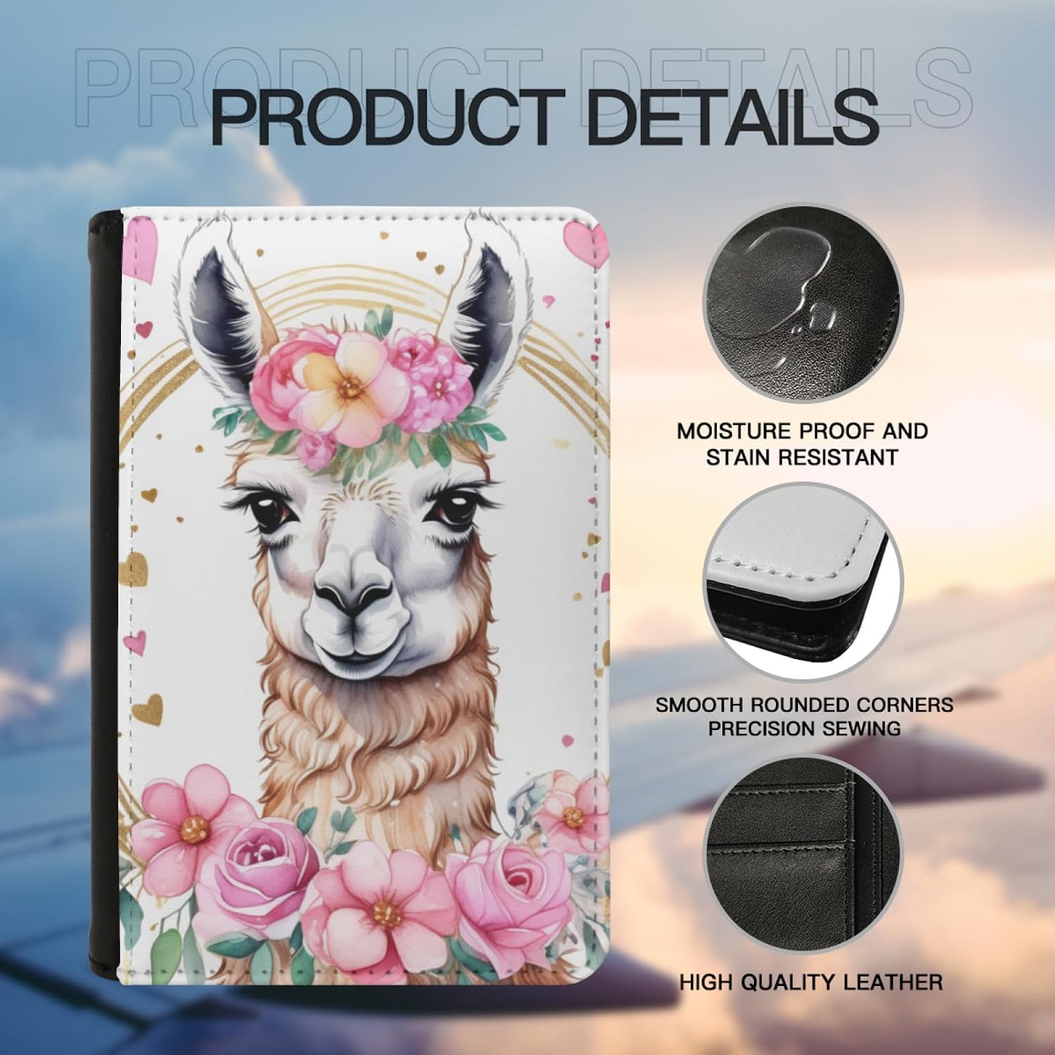 Art and Beyond Leatherette Passport Wallet with Card Storage Pockets Sweet Llama Cover Llamas Alpaca Animals Pink and Gold Floral Princess Watercolor Design Fun Design Passport Holder Case, Black image 5