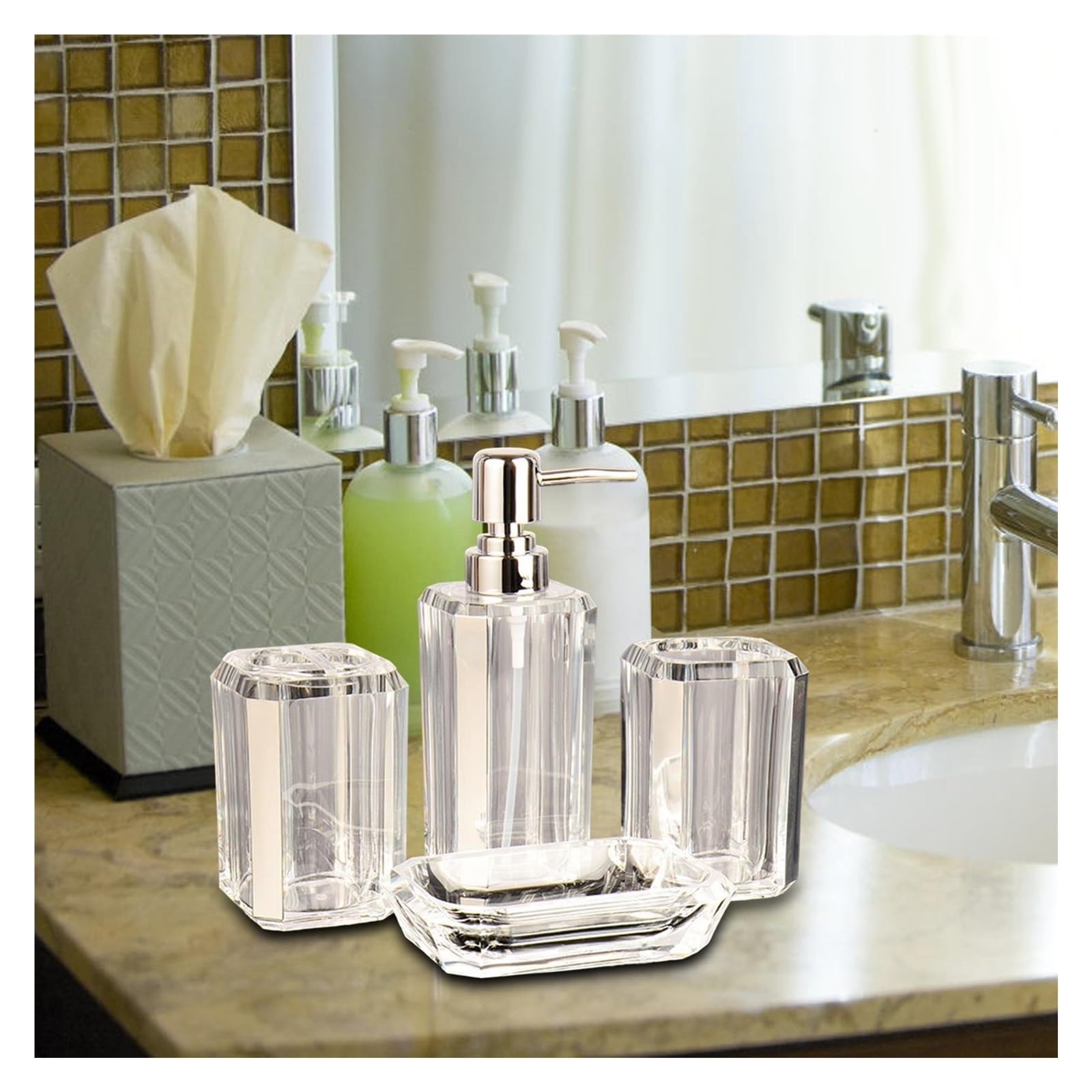 Set baño Juego de 4 Accesorios baño, Botella loción, Soporte for Cepillo Dientes for decoración del hogar(Rose)