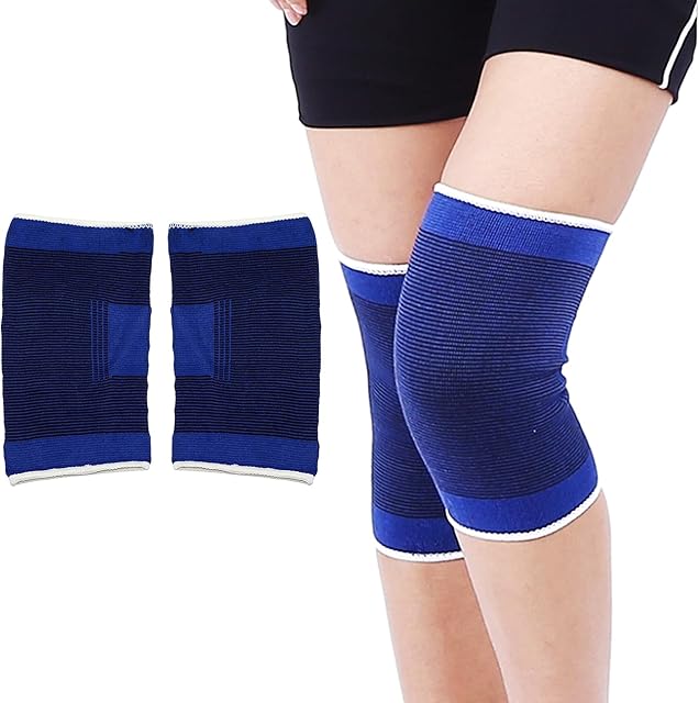 SystemsEleven Knee Support - Lightweight Elasticated Sleeve Compression Bandage for Joint Pain & Sprains During Exercise & Sport, Left or Right for Both Men & Women (2 x Blue Knee Supports)