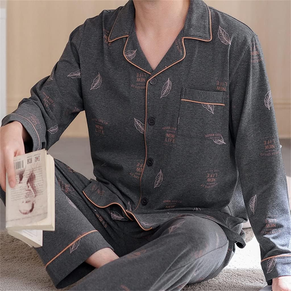 Pajamas men's spring and autumn cotton long-sleeved large size thin homewear suit