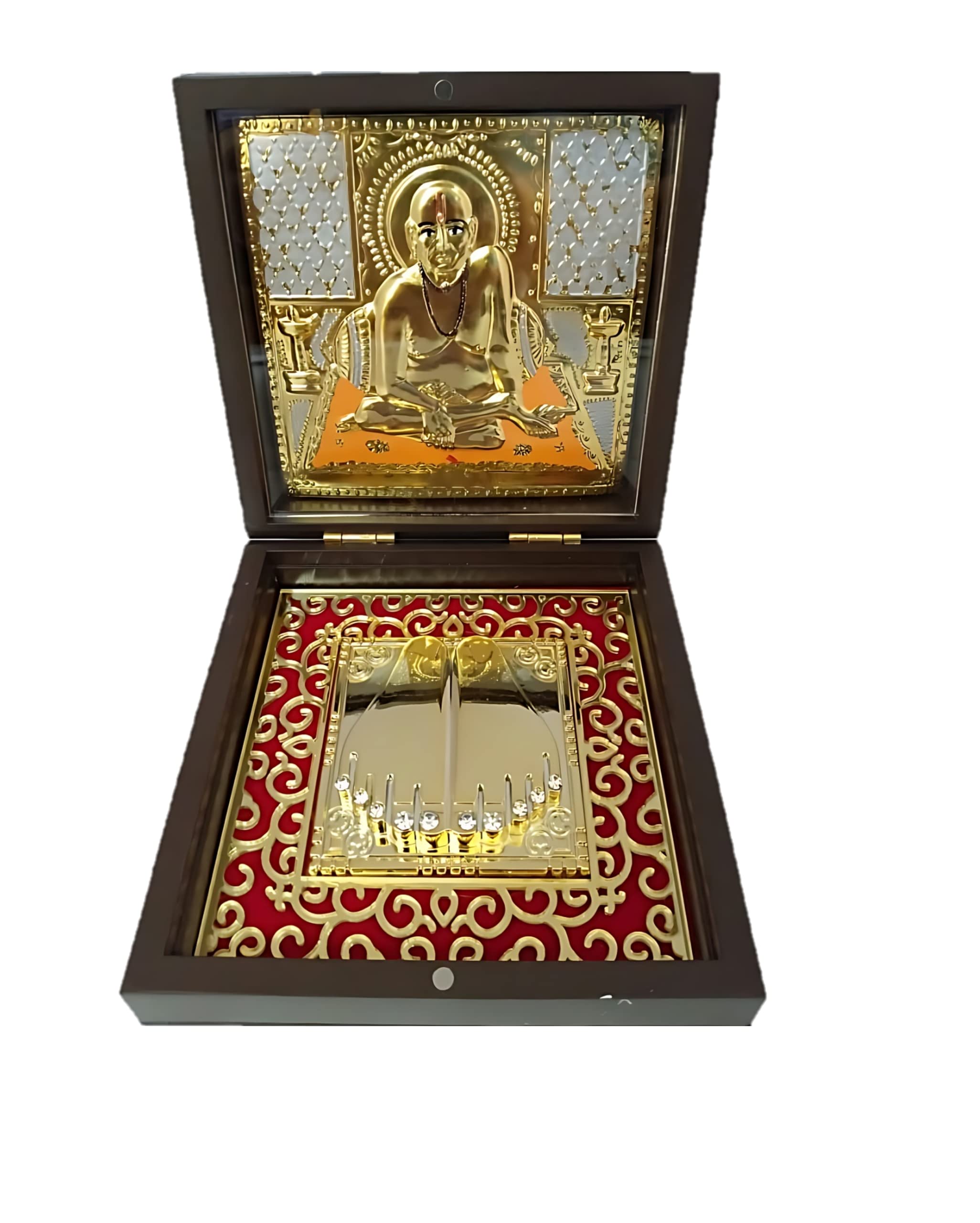 ARTSMINE Gold Plated Swami Samarth Pooja Box | 24k Gold Plating Sheet in Acrylic Brown Box | for Pooja and Gift | 11.5 * 11.5 CM-image-24