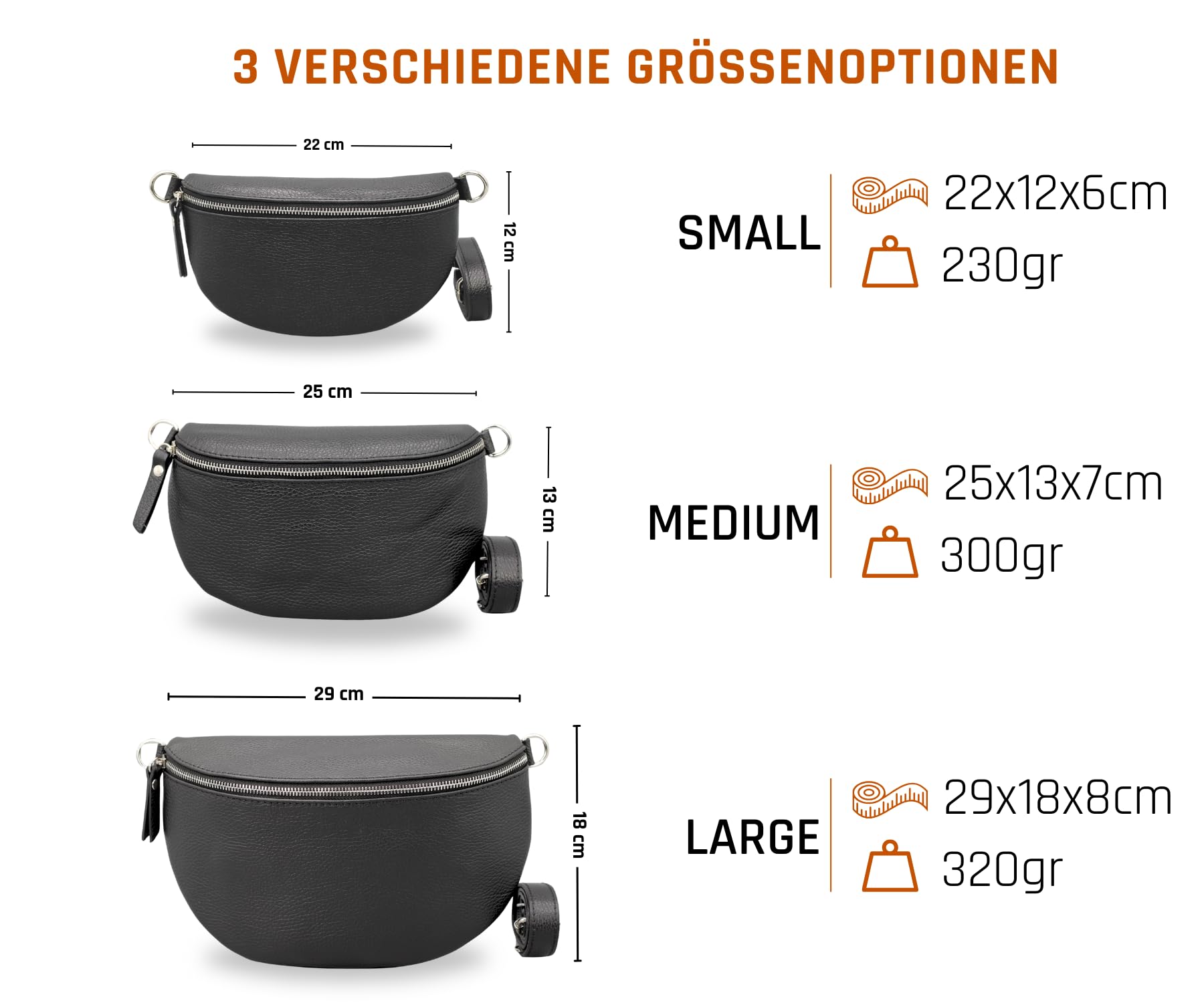 Adel Bags EMMA Silber Bauchtasche Echtleder Handgefertigt Crossbody Bag