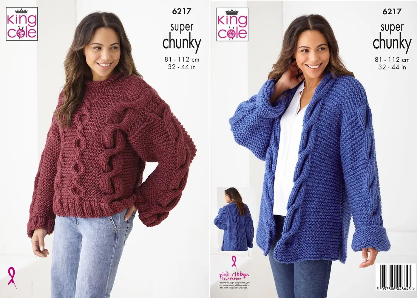 Knitting Pattern Sweater & Cardigan Ladies Super Chunky Cable 6217 King Cole