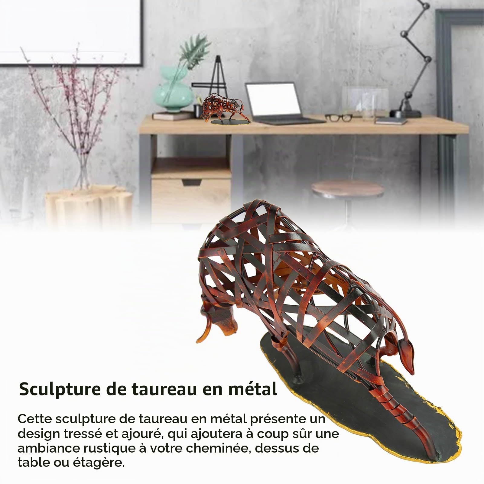 Statue De Taureau, Sculpture De Taureau De Wall Street en Métal, Style Rétro Creux, Sculpture décorative pour la Maison, Décoration De Table à Collectionner pour la Maison, Le Bureau