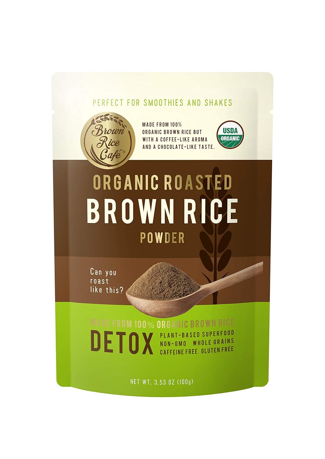 Brown Rice Cafe Organic Unsweetened Roasted Grain Powder – 100% Caffeine-Free Tea & DIY Latte Base – Dark Roast Nutty Aroma – Healthy Natural Drink for Maternity & Kids (Pack of 1)