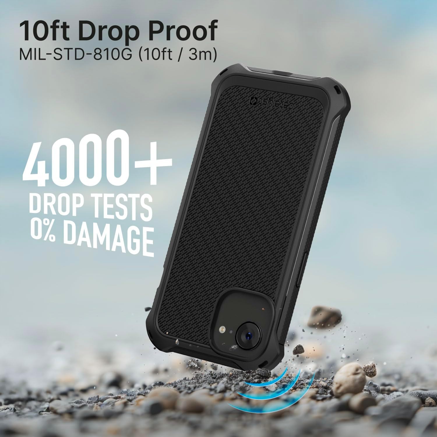 Catalyst Crux Case for iPhone 16E, for iPhone 16E Case Compatible with Wireless Charging, Fingerprint Resistant, Durable, Drop Proof, Easy to Install, Easy to Hold, Lanyard Included - Stealth Black