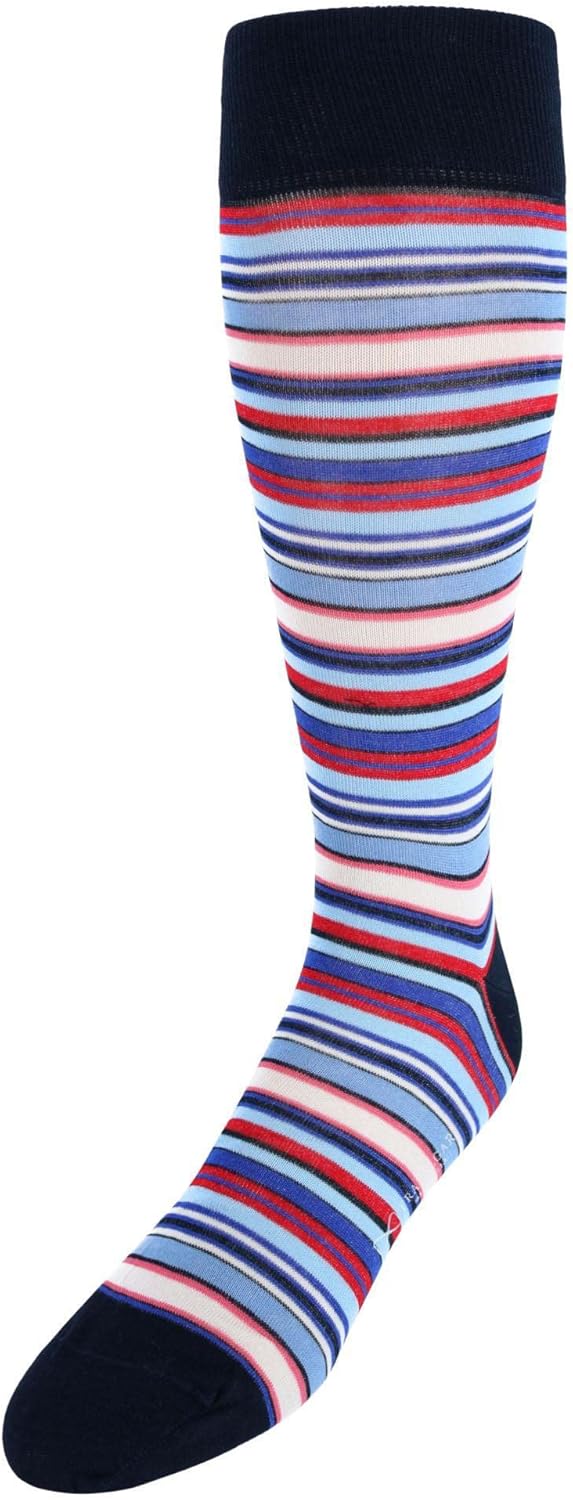 Trafalgar Men's Brady Multi Stripe Mid-Calf Mercerized Cotton Socks