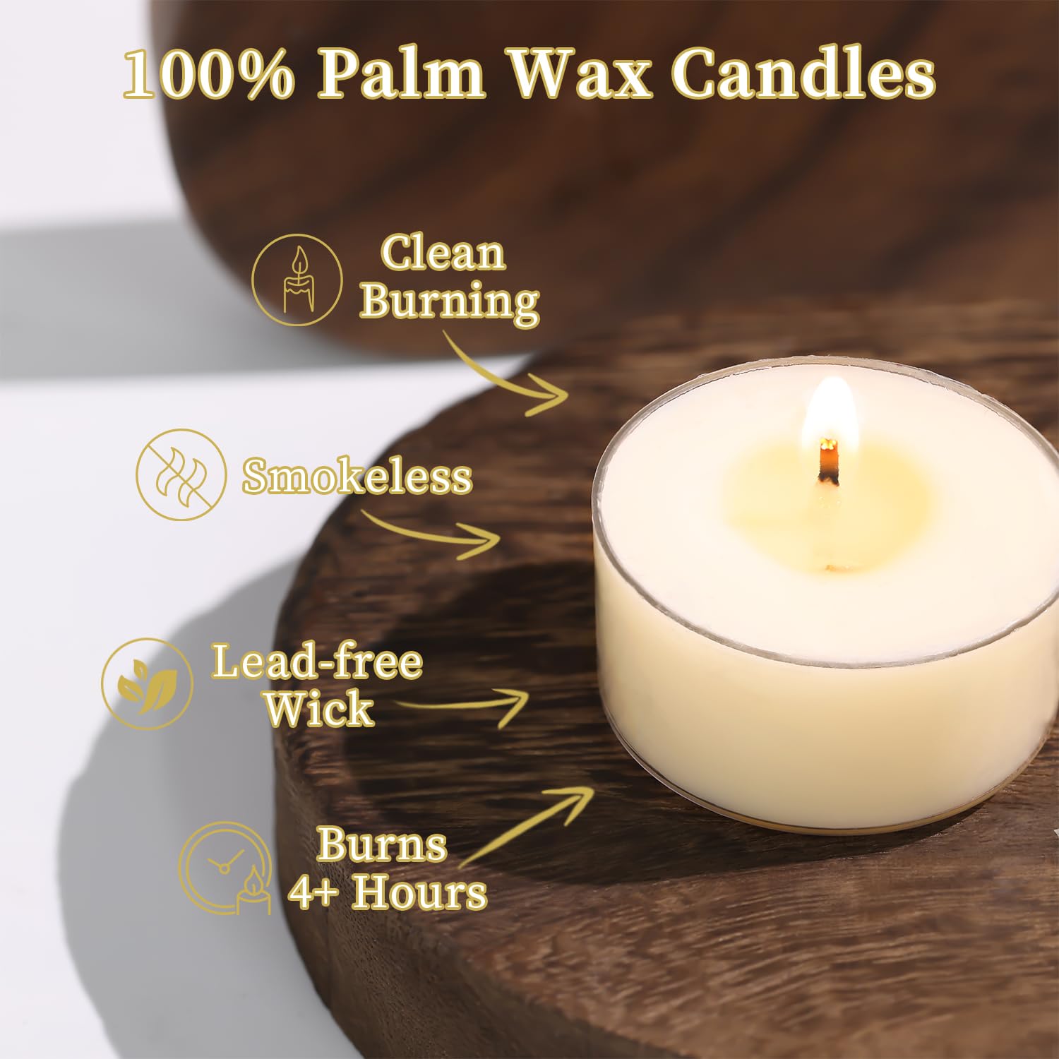 Velas de té perfumadas, Vanilla Embrace, paquete de 48 velas de té 100% cera de palma, color marfil, 6 horas de combustión, velas de té de aromaterapia de vainilla para relajación, hogar, spa, eventos