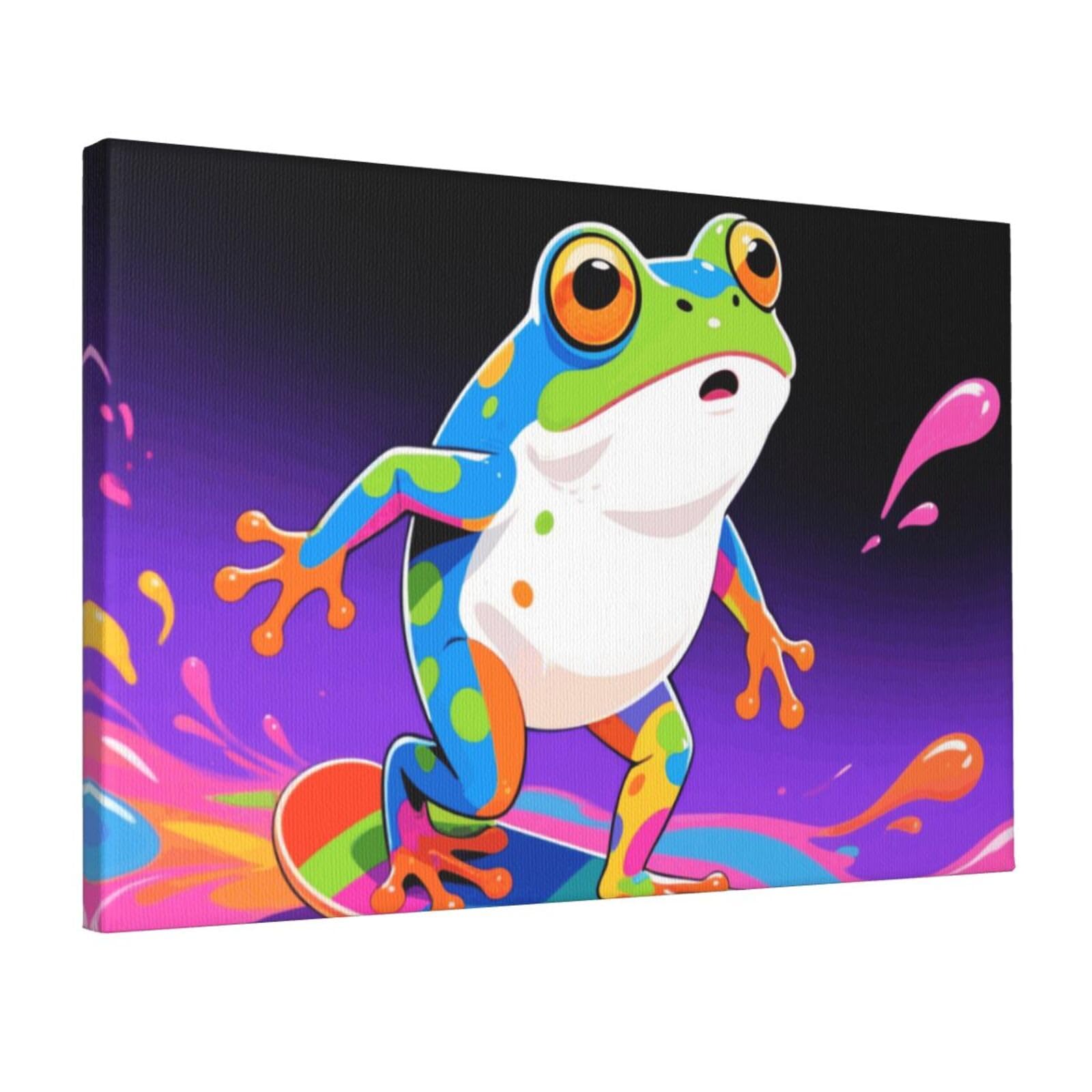 Fodpand Frog Unframed Canvas Wall Art,Modern Posters Print Wall Decor Canvas Oil Painting For Bedroom Living Room Bathroom Wall Hanging Artwork Ready To Hang 12"X18"