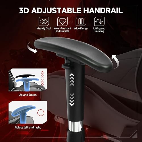 Miniatura 7 de GTPLAYER Silla de juegos con altavoces Bluetooth y reposapiés, silla ergonómica para jugadores con respaldo reclinable, reposabrazos 3D, altura de