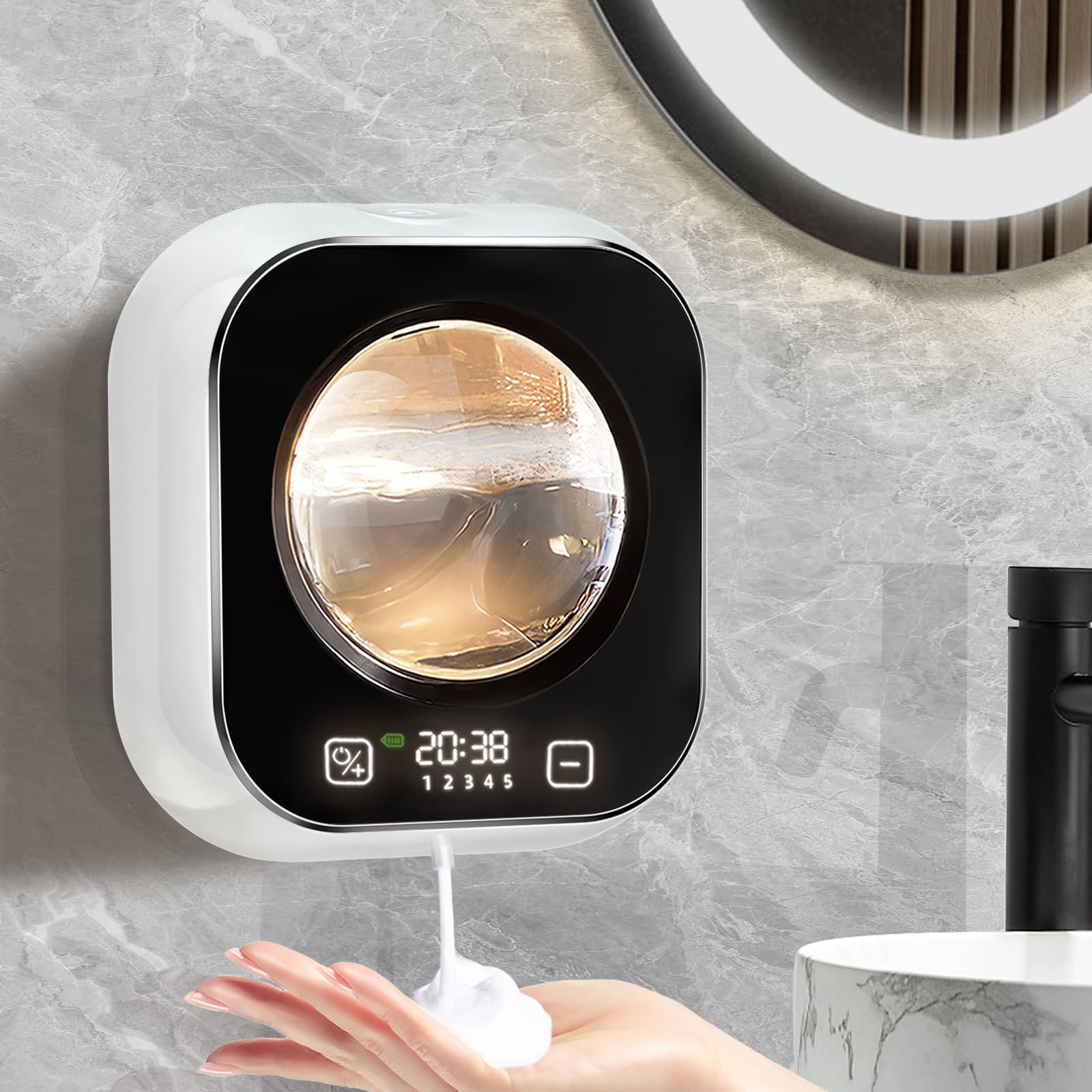 Automatic Soap Dispenser, 320ML Touchless Smart Hand Soap Dispenser, 5 Adjustable Soap Levels, Rechargeable Wall Mounted Electric Foam Soap Dispenser for Bathroom Kitchen Office (White - T3)