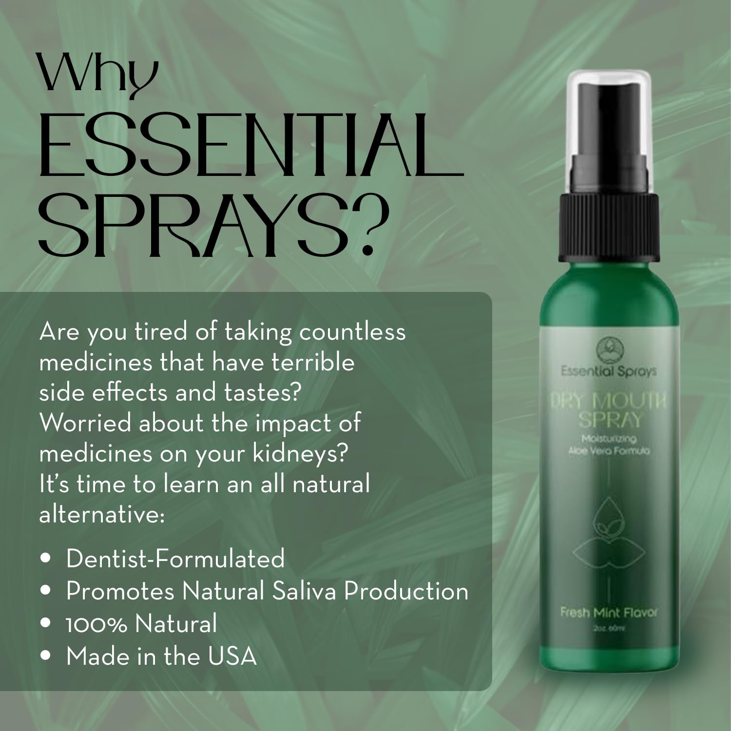 Spray para Boca Seca - Fórmula Natural e Livre de Químicos com Aloe Vera - Promove Produção de Saliva e Alivia Boca Seca - Sem Açúcar e Álcool - Sabor Menta Fresca, 60 ml - Imagem 3