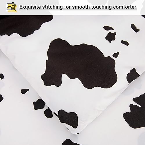 Miniatura 3 de Viviland Juego de edredón individual con estampado de vaca, juego de ropa de cama individual de microfibra cepillada para niños, 5 piezas en una