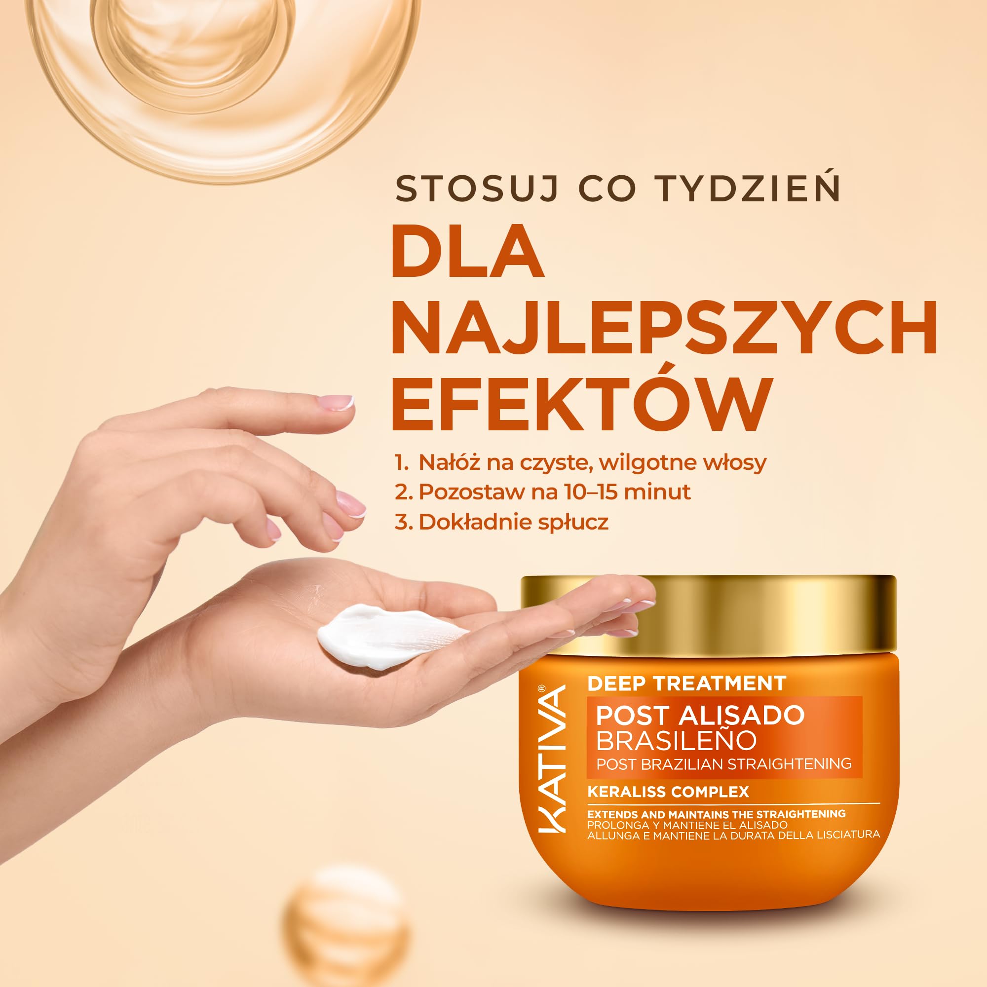 KATIVA Brazylijskie prostowanie po głębokim traktowaniu | Odżywianie i nawilżenie | Efekt przeciw puszeniu się, 300 ml, głęboko odżywia i nawilża wygładzone włosy, pozostawiając je bardziej miękkie i