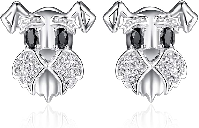 JewelryPalace Schnauzer Terrier Dog Puppy Pet Lover Genuine Black Spinel Stud Earrings 925 Sterling Silver