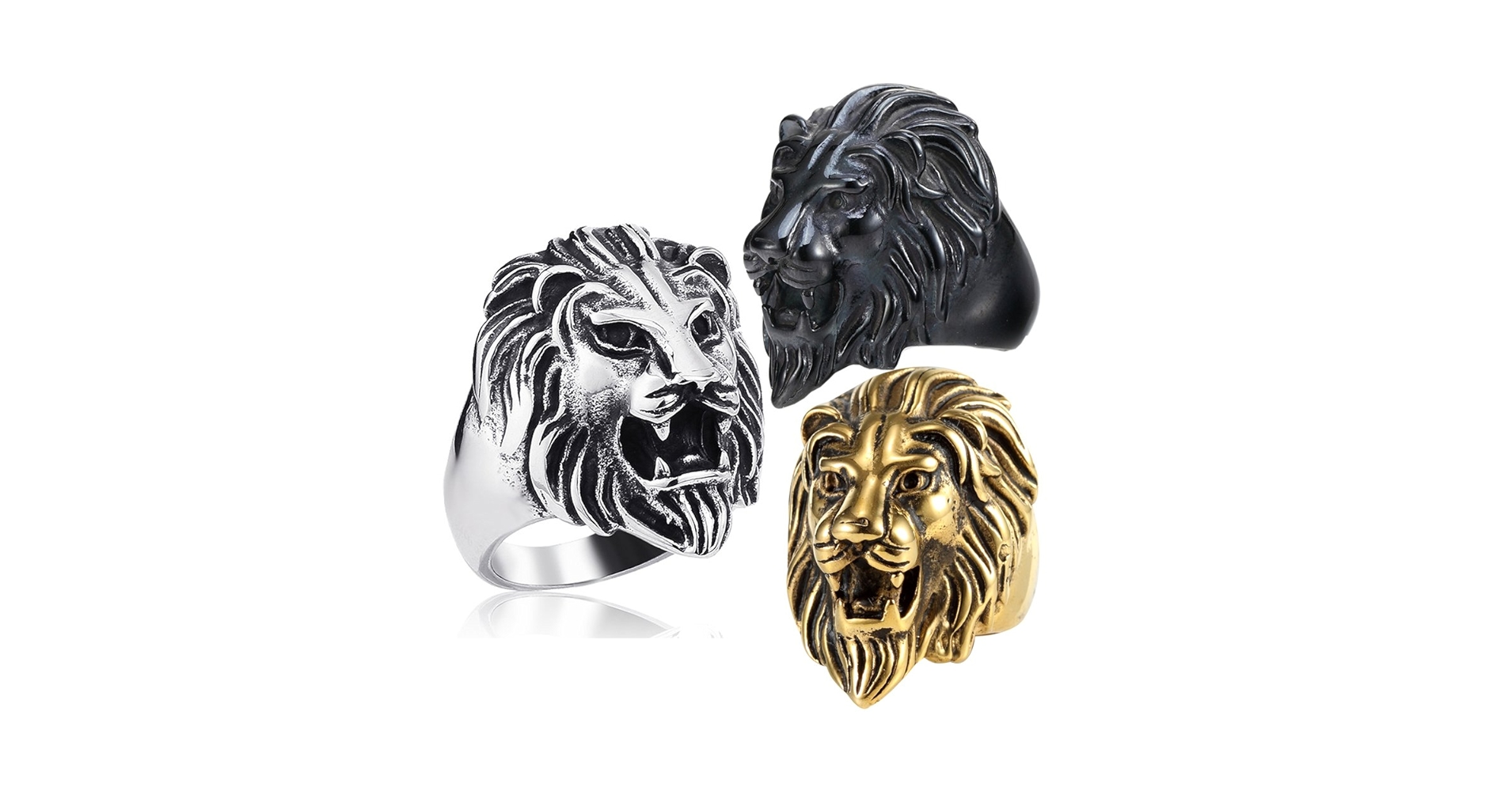 ライオネルRING Saint Michael Rings for Men: Gold-tone Silvery Stainless