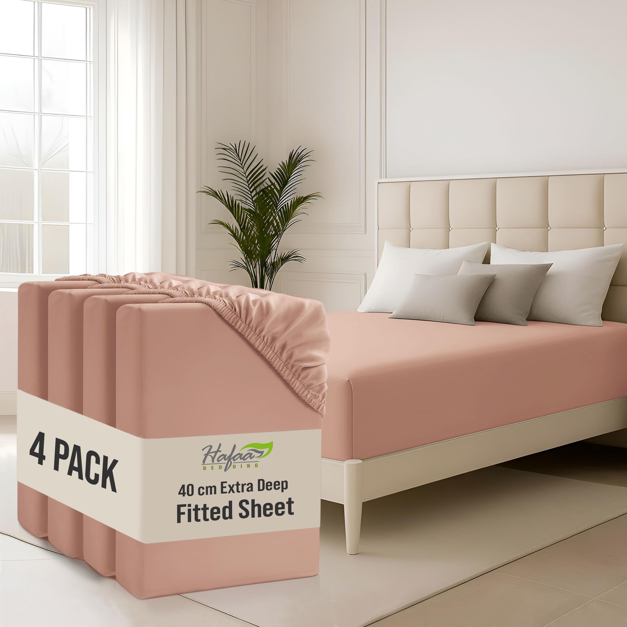 Hafaa King Size Fitted Sheets 4 Pack 40Cm Deep Pocket 16 Inch Peach Bed Sheets Hotel Quality Soft Brushed Microfiber Fabric Breathable Shrinkage Fade Resistant Bedsheets