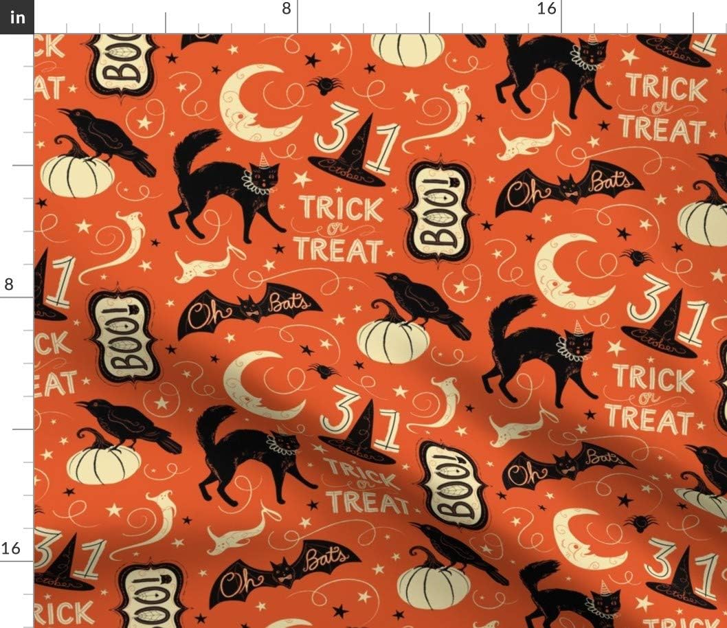 Spoonflower Fabric - Vintage Halloween Treat Black Cat Pumpkin Bat Spooky Style Cats Printed on Cotton Poplin Fabric by The Yard - Sewing Shirting Quilting Dresses Apparel Crafts