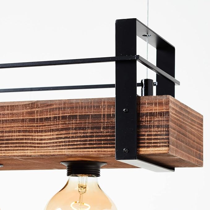 Brilliant BRILLIANT lamp, Bankwood hanglamp 5-vlams zwart/houtkleurig, 5x A60, E27, 28W, hout uit duurzame bosbouw (FSC) photo 3