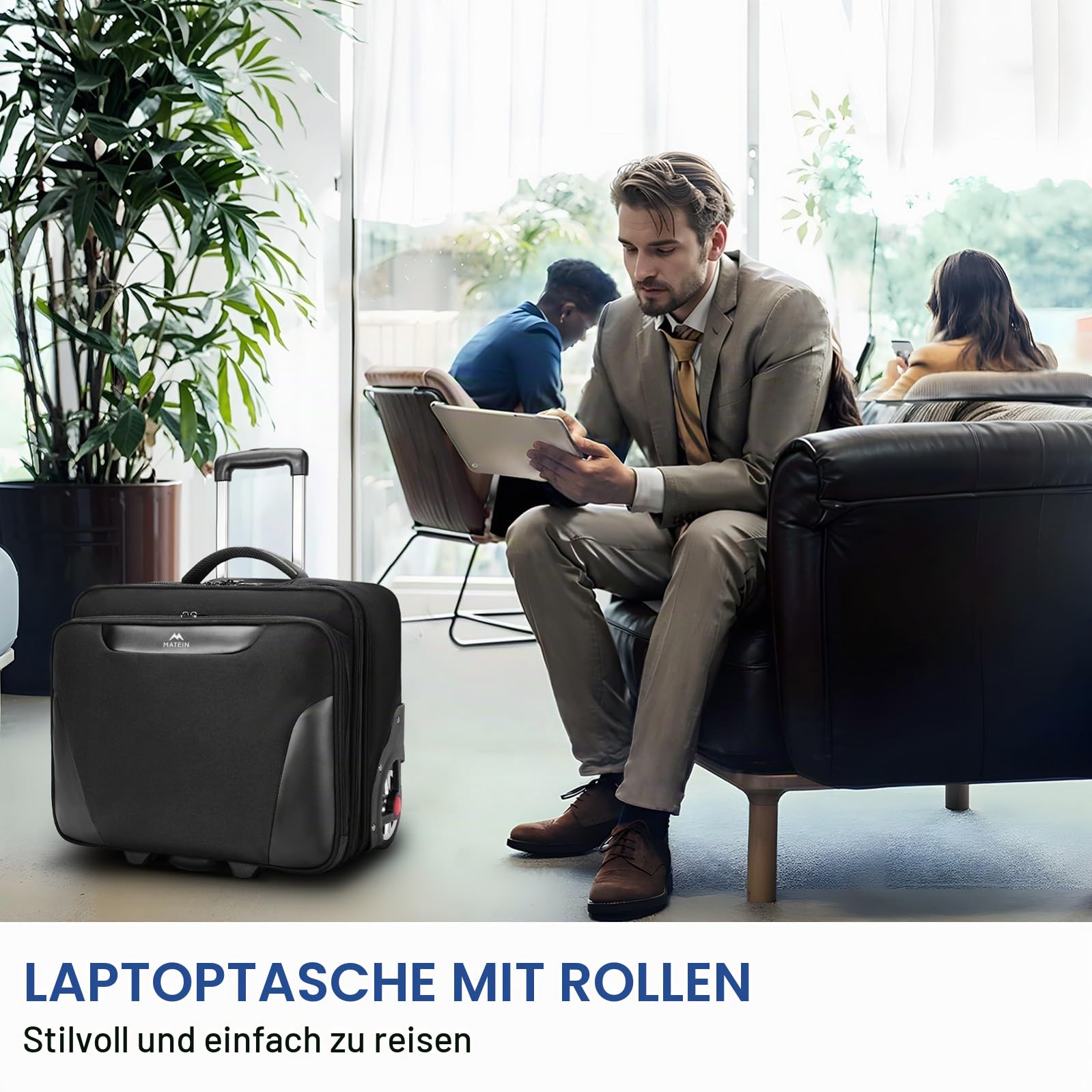 MATEIN Business Trolley mit Großen Rädern, Laptop Trolley 17,3 Zoll mit 3 Packing Cubes, Pilotenkoffer mit Rollen wasserdichte, Aktenkoffer mit Rollen für Herren, Reisen, Arbeit, Schule, Schwarz