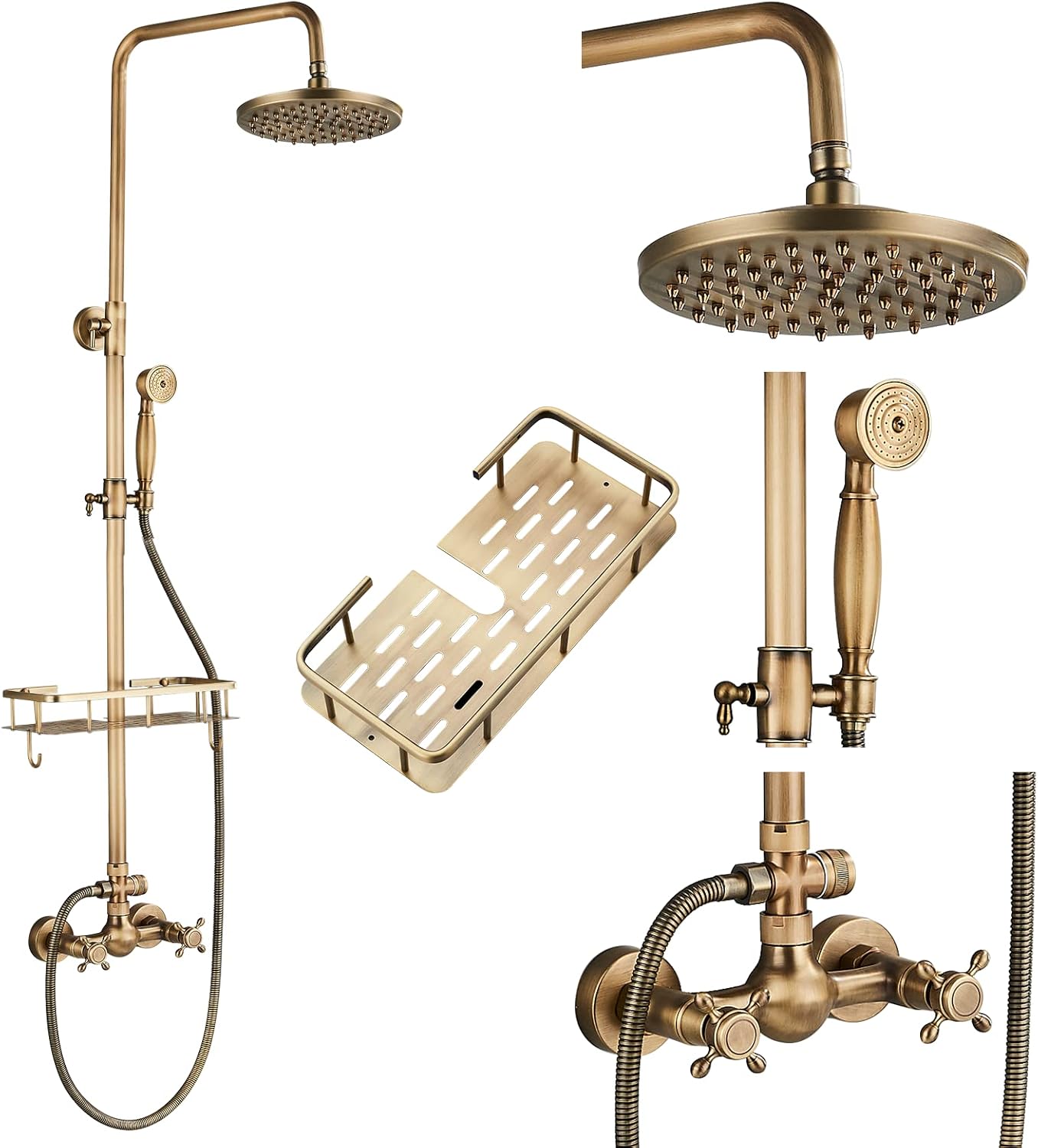 TTICCTIY Shower Mixer Set Antique Brass Adjustable Height Shower Mixer Set for Bathroom with 8