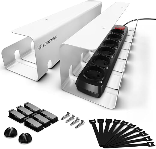 Königwerk Kabelkanal Schreibtisch fürs Kabel Management – Inkl. Zubehör – Tisch Kabelführung Kabelmanagement durch Kabelschacht – Cable Organizer…