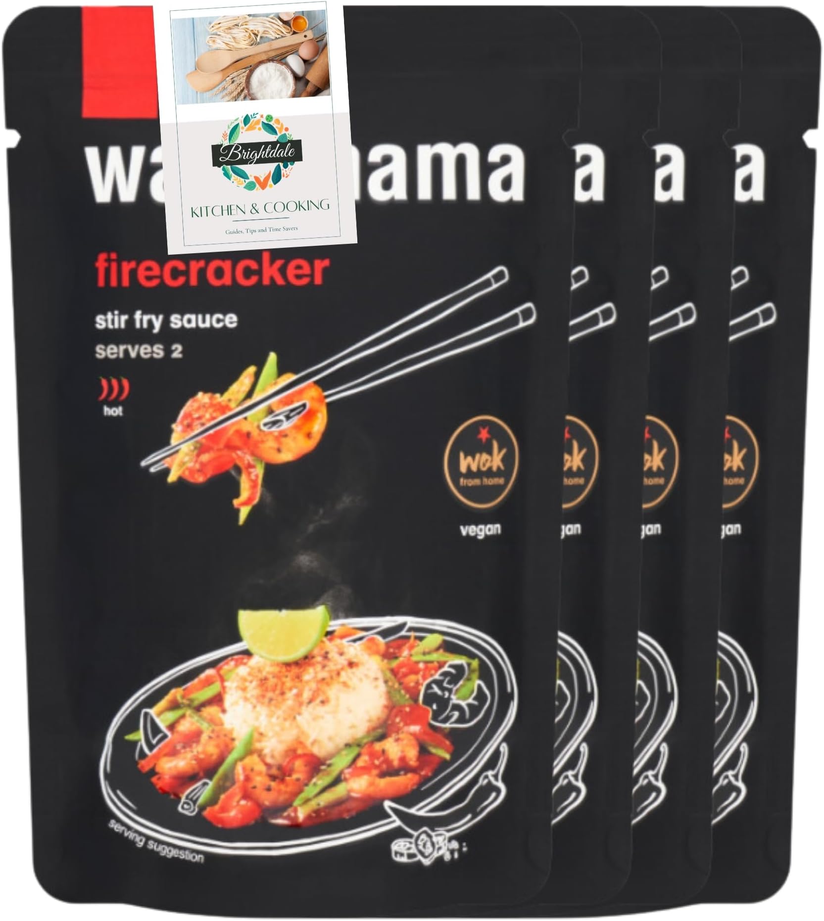 Stir Fry Sauce Bundle with Wagamama Firecracker Stir Fry Sauce 120g 4 Pack + Brightdale Kitchen Booklet