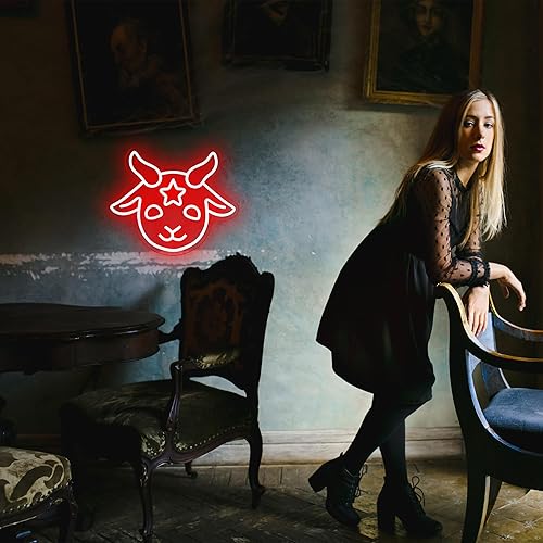 Miniatura 7 de Baphomet - Letrero de neón con luces LED regulables, gótico, de satanás, para decoración de pared, de demonios de cordero, para Halloween, hogar,