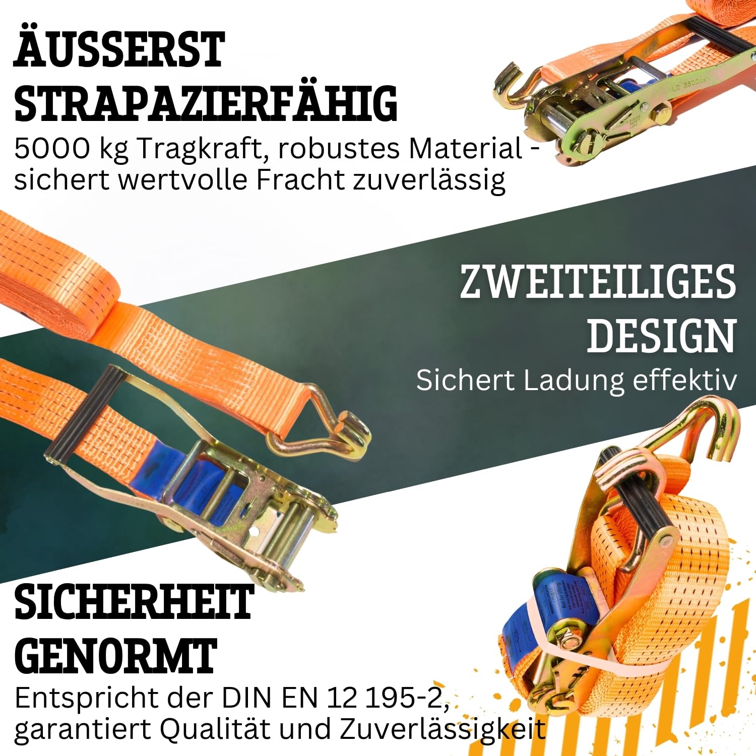 Safetytex Spanngurt zweiteilig 5t 12m 2500kg 5000 kg daN Zurrgurte 2teilig LKW Anhänger 5 to 12 Meter (4 Stück)