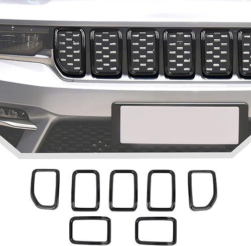 Miniatura 8 de 7 piezas de insertos de parrilla para Jeep Grand Cherokee 2021+ accesorios de rejilla (fibra de carbono)