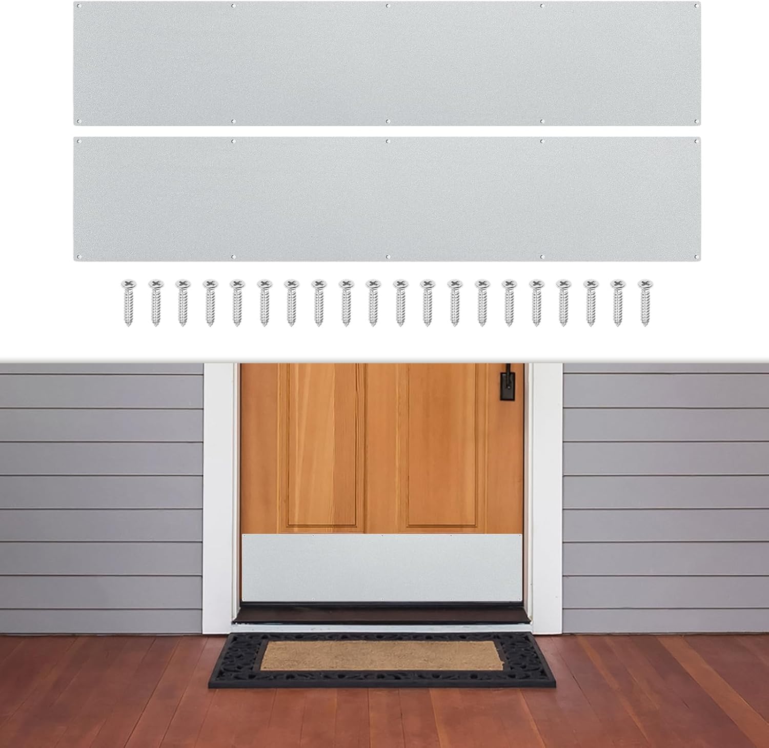 2 Pcs Door Kick Plates - 6 x 30 Inches Kick Plates for Exterior Interior Doors Protection Decor, 1.5mm (1/16 Inch) Thickness Rectangular Aluminum Door Push Plate (Glittered Silver)