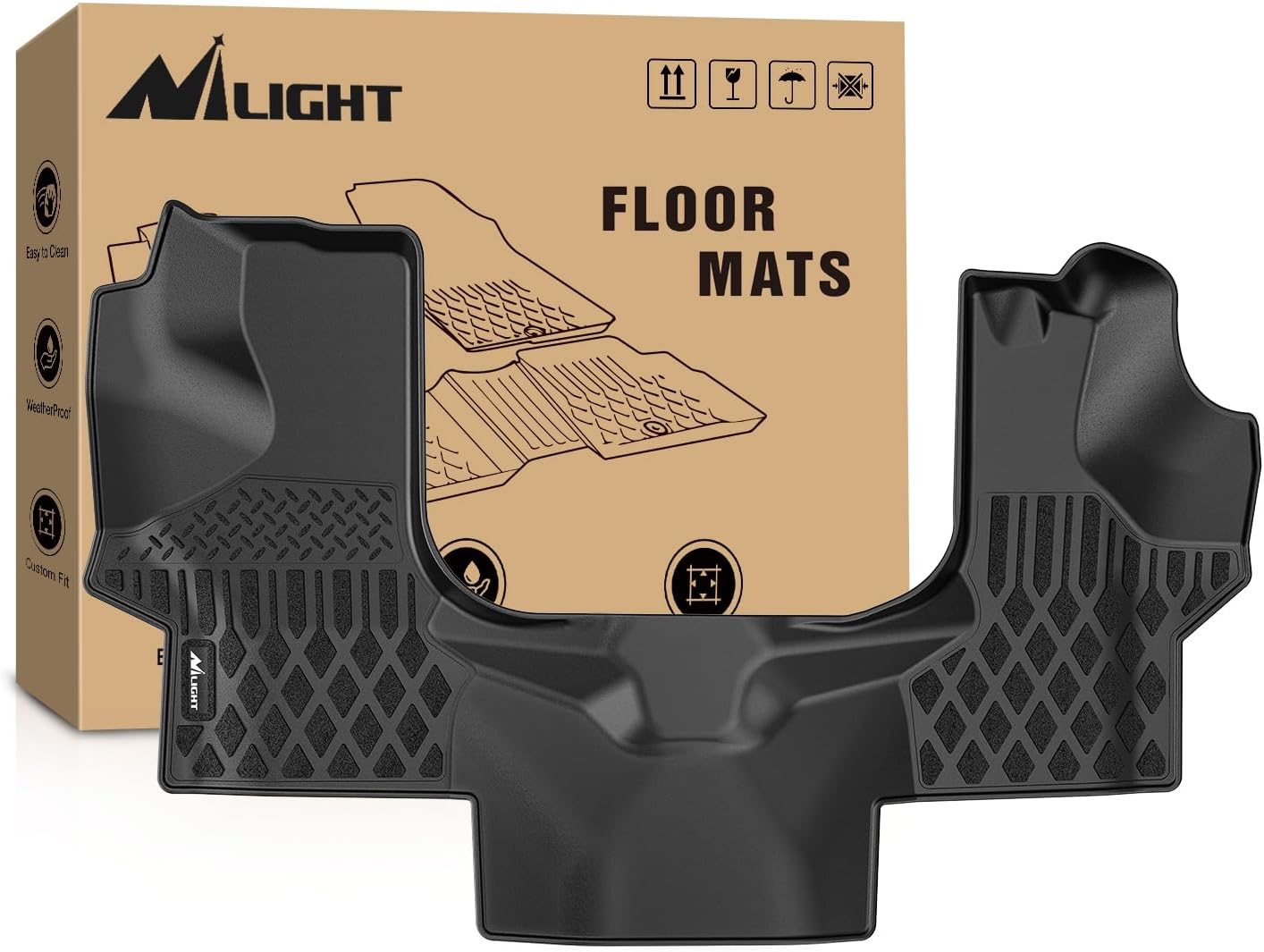 Nilight TPE Floor Mats for Chevy Express GMC Savana 1500 2500 3500 2015 2016 2017 2018 2019 2020 2021 2022 2023 2024 2025 All Weather Custom Fit Heavy Duty Floor Liners