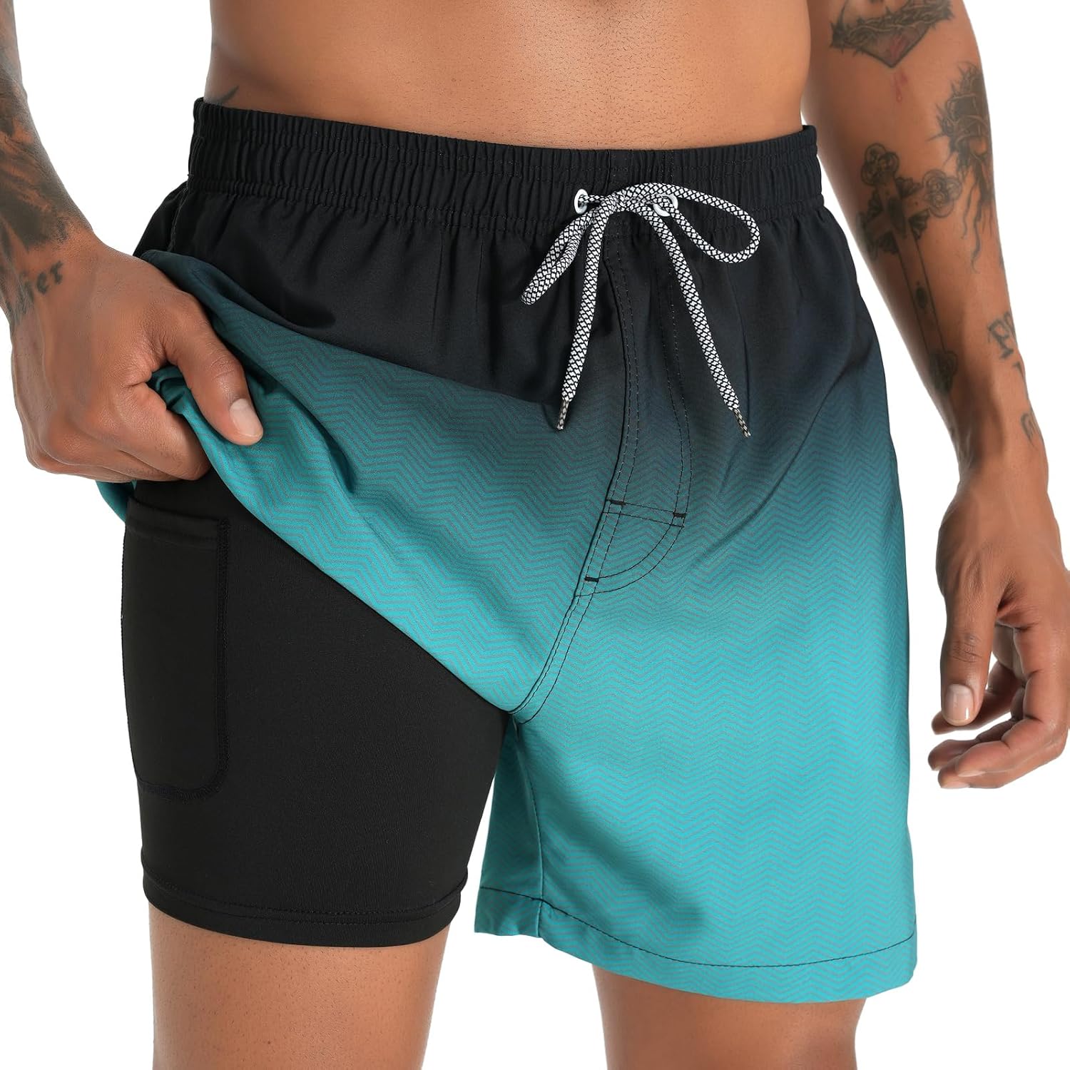 zeetoo Mens Swim Trunks with Compression Liner 5.5" Inseam Shorts Bathing Suit Quick Dry Swimsuit - Image 3