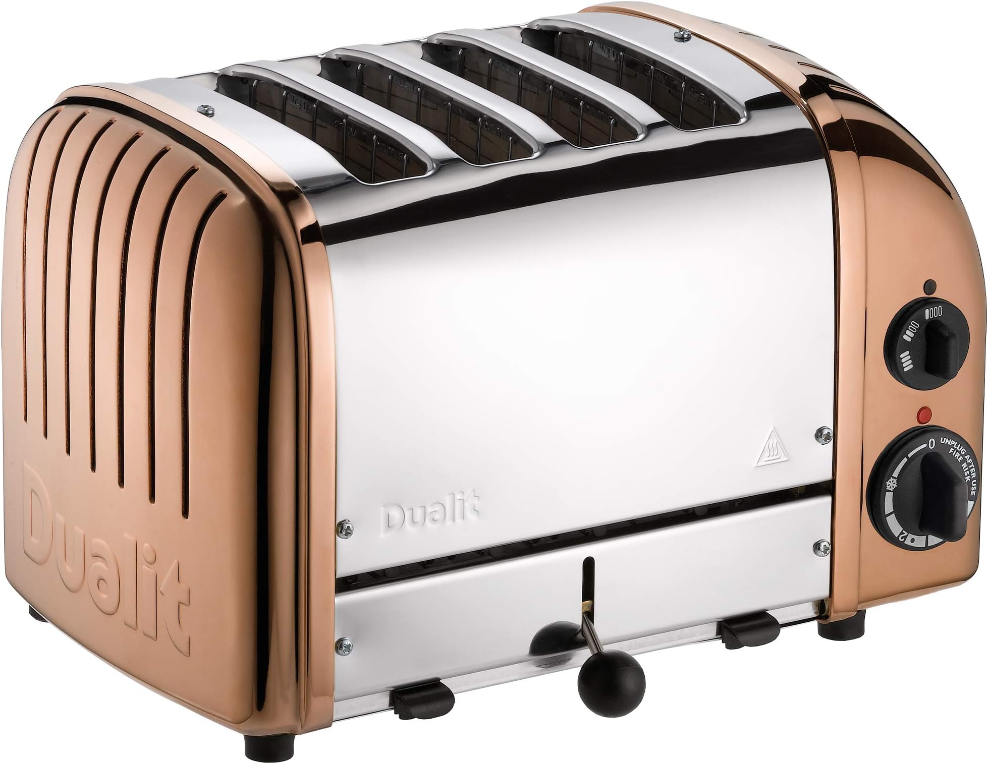 DualitClassic 4 Slice Vario Toaster - Stainless Steel, Hand Built-In The UK - Replaceable ProHeat elements - Heat Two or Four Slots, Defrost Bread, Mechanical Timer - 47450, Copper