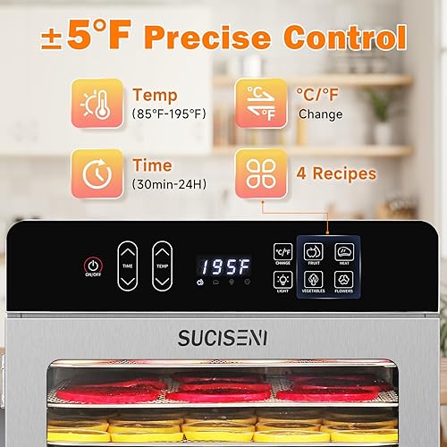 Miniatura 5 de Máquina deshidratadora de alimentos para carne seca de 11 pies cuadrados, deshidratador de acero inoxidable de 1000 W con temporizador de 24 horas,