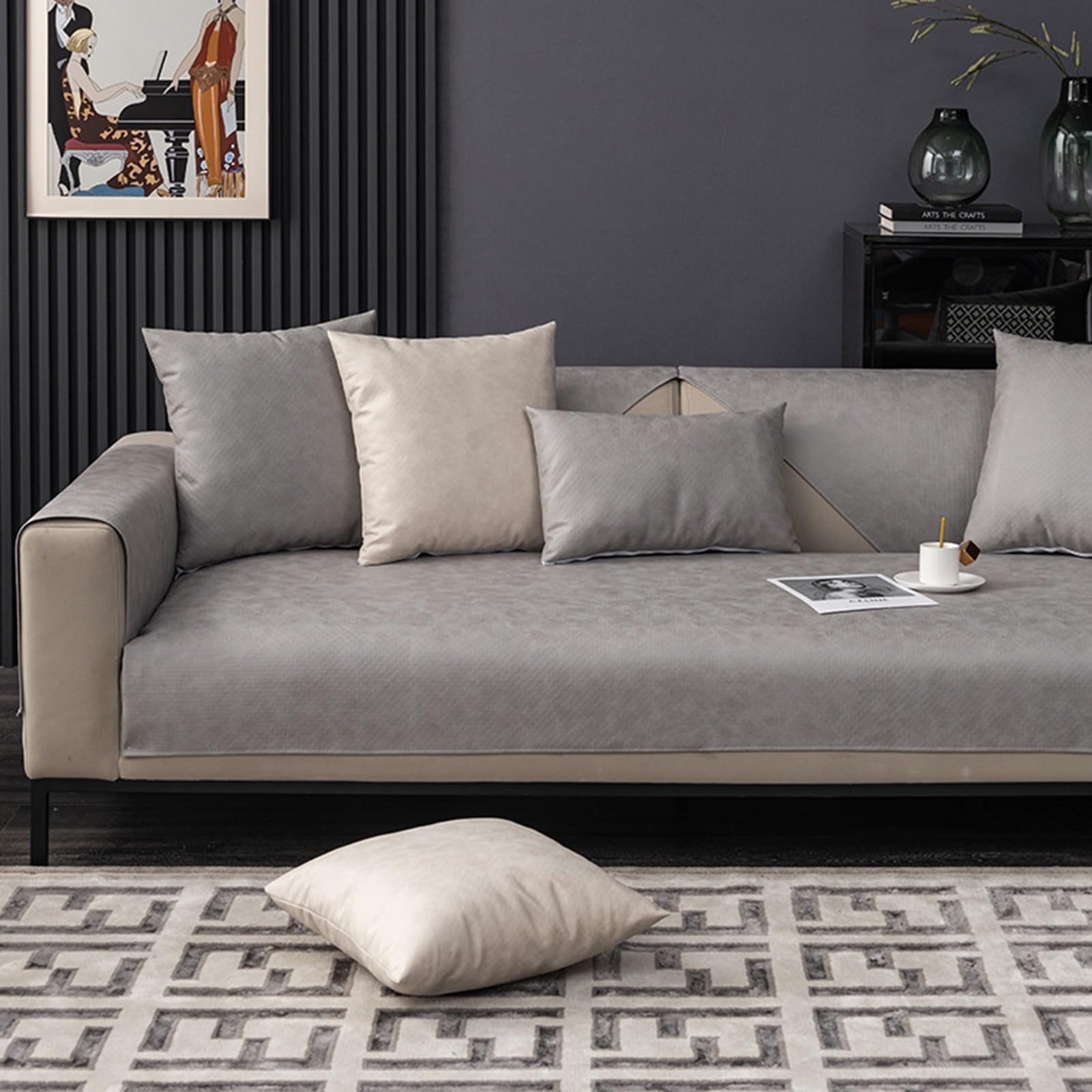 HGTRH Sofa Covers Waterproof and Washable Non Slip, Couch Covers for Sectional Sofa L Shape Pet Proof, Impermeable Sofa Slipcovers for Fabric/Leather Couch, Scratch-Proof and Easy Care