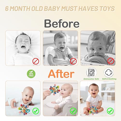Miniatura 5 de Juguetes sensoriales para la dentición para bebés, juguetes de dentición para bebés de 0 a 6 meses, regalos para niños recién nacidos y niñas de 0,