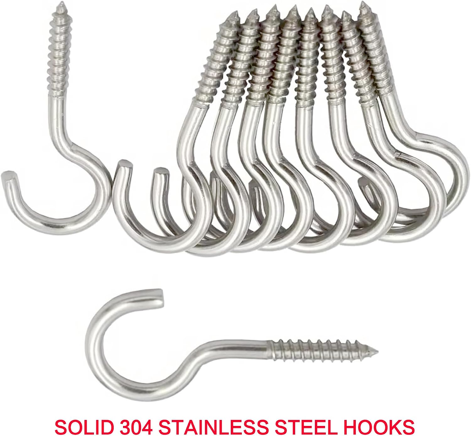 20-Pack 2-1/2 Inch 304 Stainless Steel Screw Hooks, Eye Bolt Ceiling Hangers with Open Loop, 180 lbs Load Capacity, Ideal for Indoor and Outdoor Use