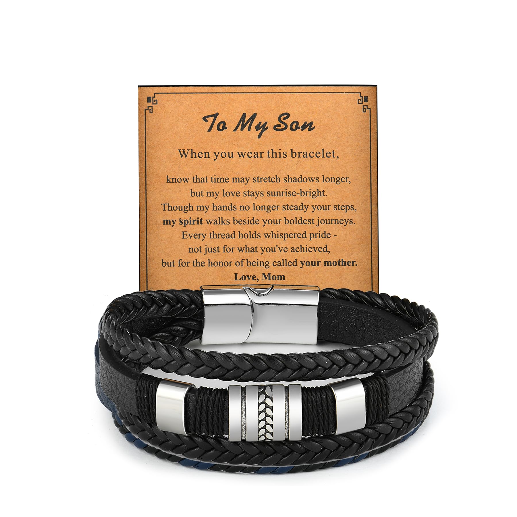 Fahonie Men's Multi-Layer Braided Leather Bracelet Stainless Steel Cool Hip Hop Jewelry for Male Coworkers Ideal Gift for Dad, Brother,Son with