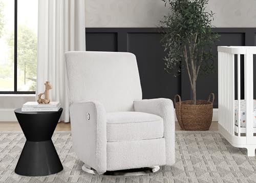 Image of Delta Children Nest Nursery Swivel Recliner - Fabric is GREENGUARD Gold Certified and Oeko-TEX Standard 100 - Upholstered in a Unique Chenille Yarn for Blanket Like Softness, Oyster