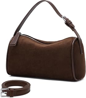 Chocolate Suede Hobo Bag for Women, Small Barrel Crossbody Purse with Adjustable Strap, Fall Winter Shoulder Bag for Work Travel