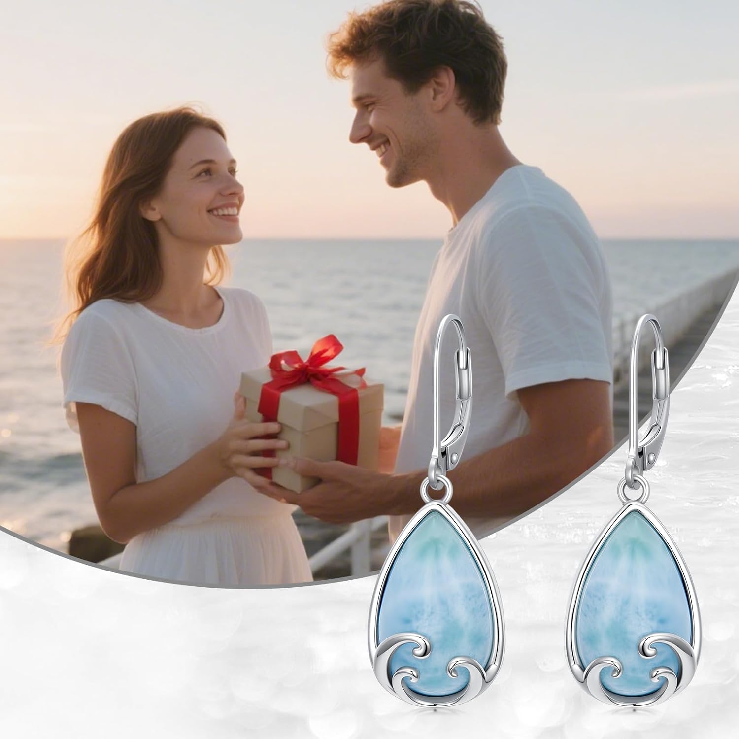 Natural Larimar Earrings 925 Sterling Silver Real Teardrop Larimar Gemstones Drop Dangle Earring Jewelry Gifts for Women - Image 6