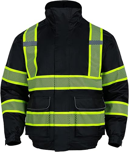 FONIRRA Chaquetas reflectantes de alta visibilidad para hombre, chaquetas de seguridad impermeables clase 3, abrigos de aviador de construcción para