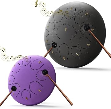 Rain Drum for Outside Garden, 8 Inch/6 Inch Steel Tongue Chakra Drum, Waterproof Rain Chime Meditation Drum, Musical Instruments for Adult Gift with Drum Bag Black/Purple