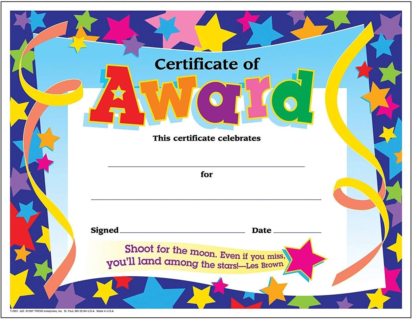 Trend Enterprises Certificate of Award Colorful Classics Certificates, 8.5 x 11 Inches - 30 Piece, (T-2951) : Blank Certificates : Office Products